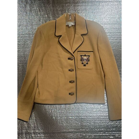 St. John Santana Knit Logo Embroidered Patch Crest Jacket Blazer Size 4 - Picture 1 of 10